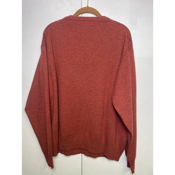 ALAN FLUSSER Pure 100% CASHMERE Mens Argyle Sweater Pumpkin Pullover Crewneck XL - Picture 4 of 9